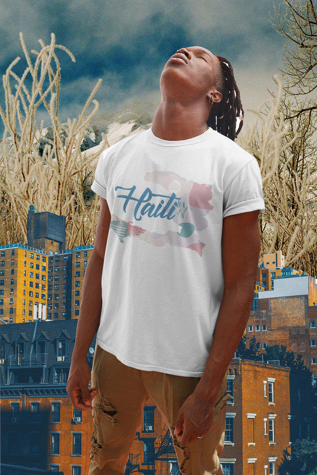 Haiti (Blue) Multicolor Map T-Shirt